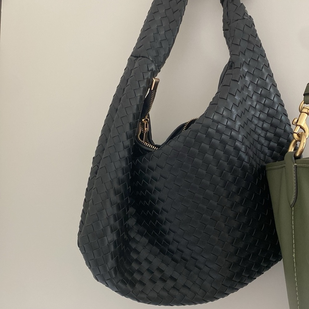 Elegant Black Woven Hobo Bag